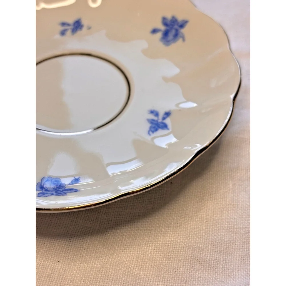 Arabia Finland Blue Rose Saucer Vintage Ivory Gold Rim China 1949-1970